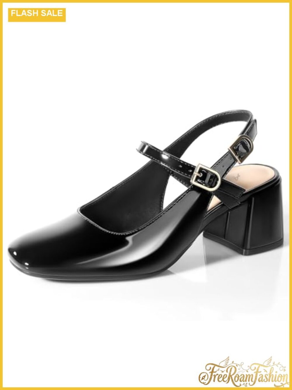 Mary Jane Heels Slingback Chunky Low Square Toe Dress Pumps Office Wedding